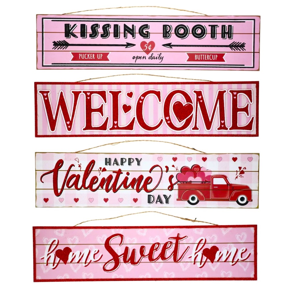 LARGE GLITTERED “HAPPY VALENTINE’S DAY” EMBELLISHED HANGING WALL PINK SI…